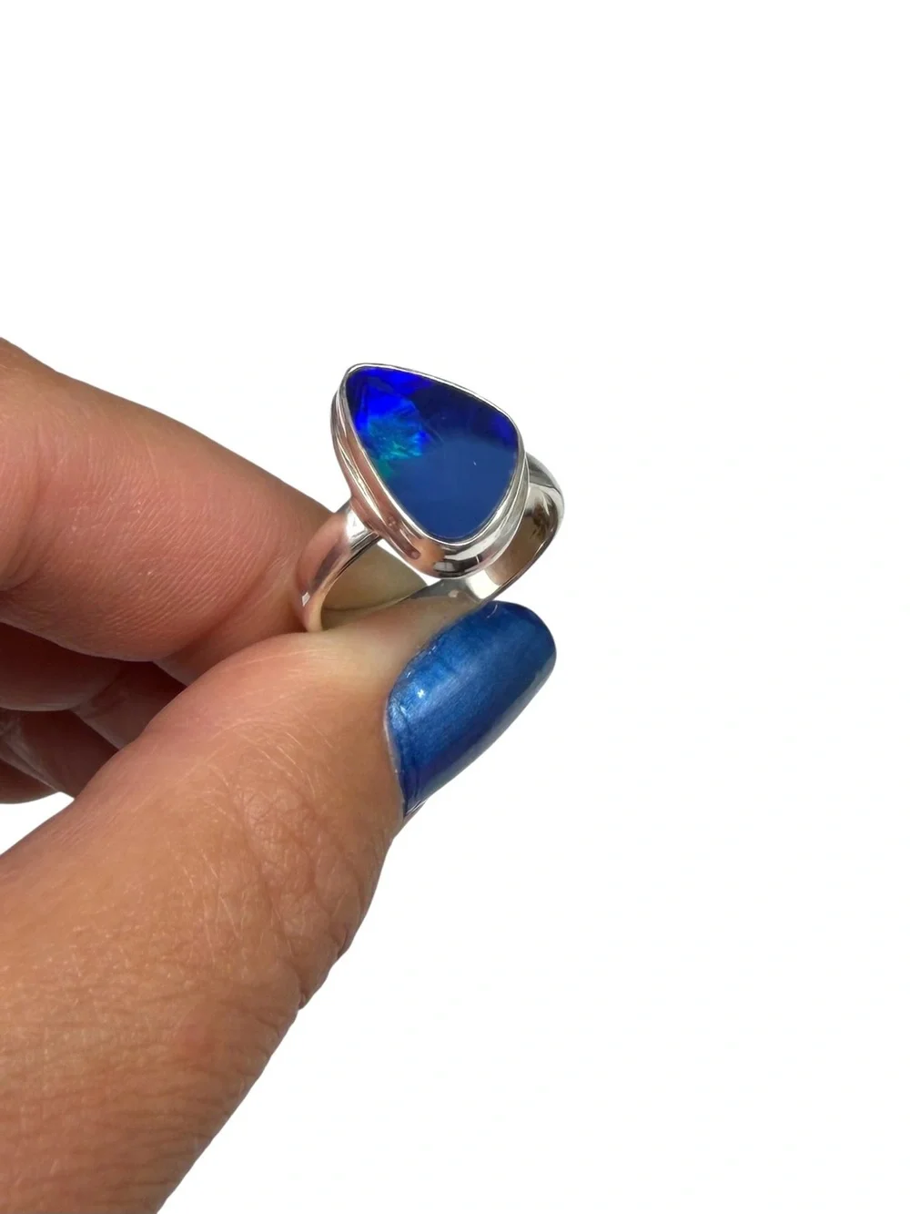 Blue Australian Fire Opal Ring Size 7 Solid 925 Sterling Silver Natural Stone